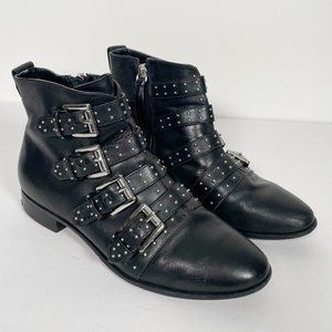 Rebecca Minkoff Black Maddox Leather Studded Buckle Booties 7.5